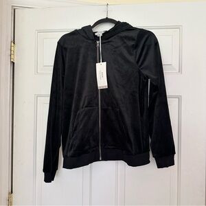 NWT NYDJ Women’s Black Velour Zip-Up Hoodie Jacket Size XS
